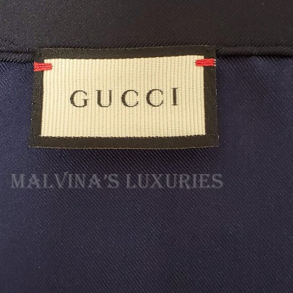 GUCCI SCARF BLUE RED WEB GG LOGO PRINT JACQUARD SILK TWILL FOULARD 35" - Picture 13 of 16